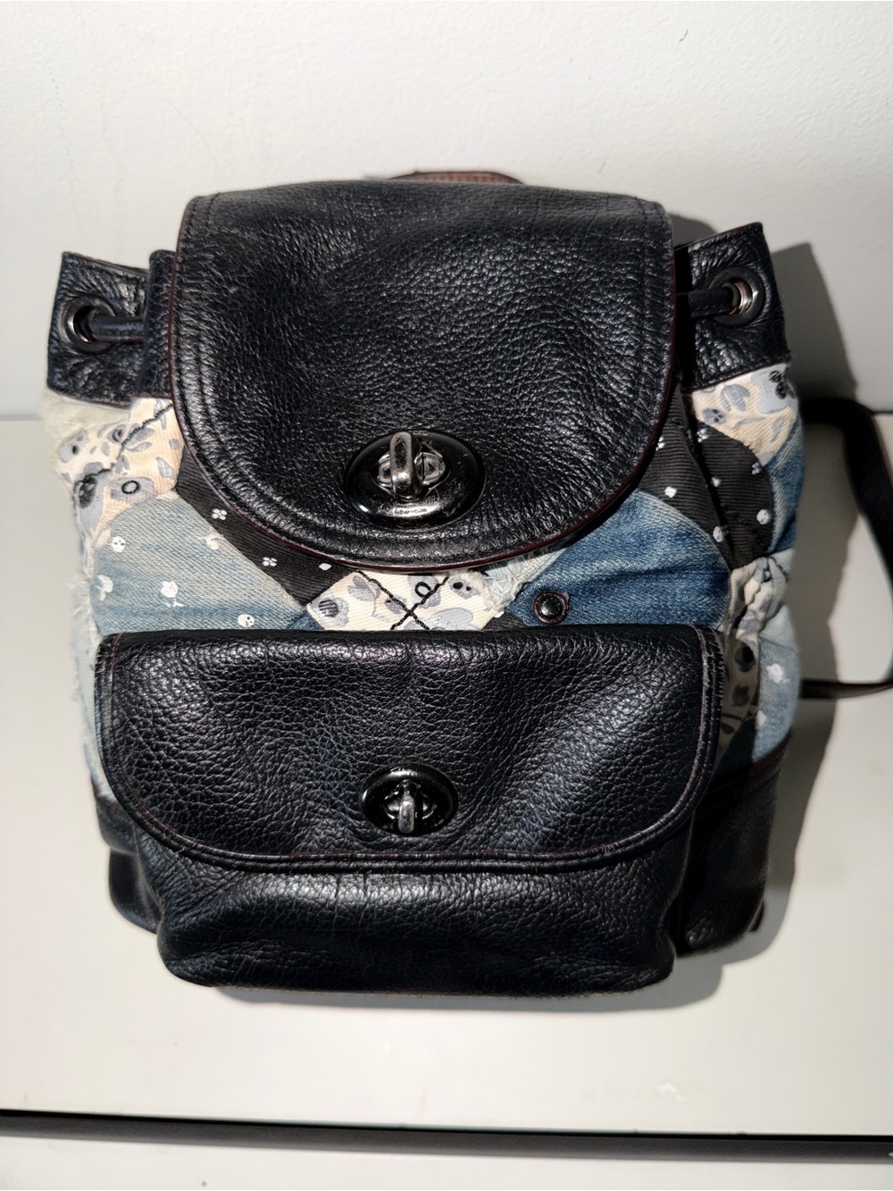 Coach Canyon Quilt Denim Patchwork Leather Turnlock Backpack 37743 Rare